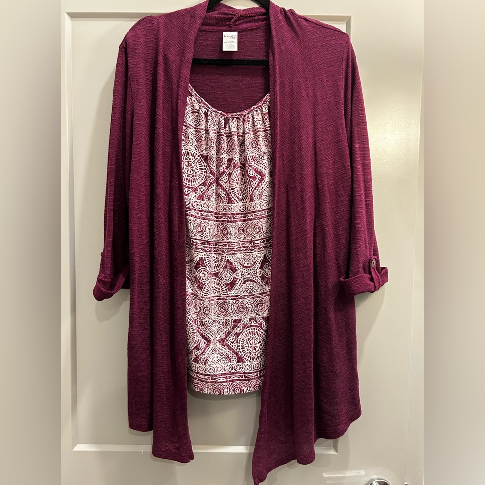 Terra & Sky, Knit Top, Burgundy, Women’s, 0X